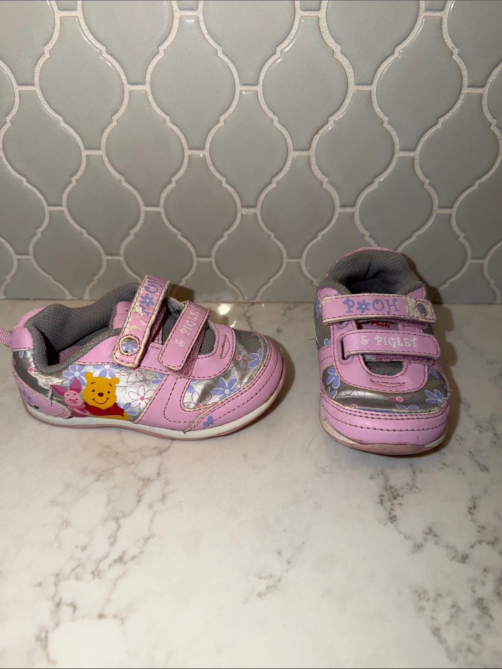 Pink Winnie the Pooh & Piglet Kids Sneakers with Hook-and-Loop Straps